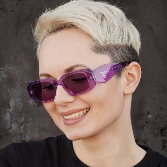 Prada PR17WS 13R07Q BRAND NEW Sunglasses Amethyst Violet Mirror Rectangle Unisex - Picture 6 of 13